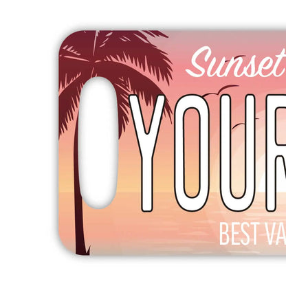 【ラゲッジタグ】ヤシの木・オーシャンサンセット/オリジナルアメリカナンバープレート型・おしゃれ ・紛失防止タグ PL8HERO