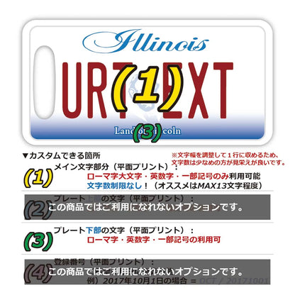 【ラゲッジタグ】イリノイ/オリジナルアメリカナンバープレート型・おしゃれ ・紛失防止タグ PL8HERO