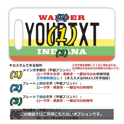 【ラゲッジタグ】インディアナ/オリジナルアメリカナンバープレート型・おしゃれ ・紛失防止タグ PL8HERO