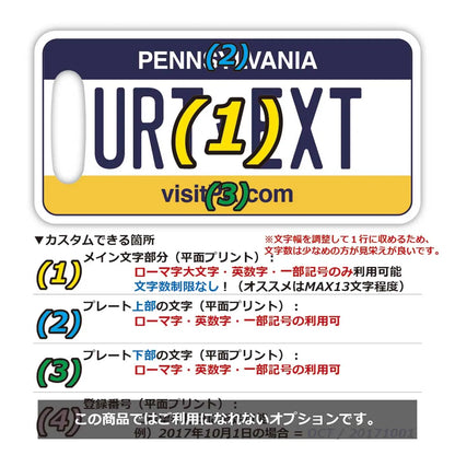 【ラゲッジタグ】ペンシルバニア/オリジナルアメリカナンバープレート型・おしゃれ ・紛失防止タグ PL8HERO