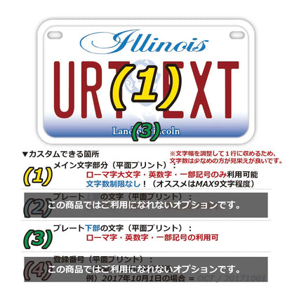 【中・USバイク用】イリノイ/オリジナルアメリカナンバープレート PL8HERO