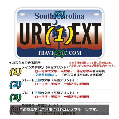 【中・USバイク用】サウスカロライナ/オリジナルアメリカナンバープレート PL8HERO
