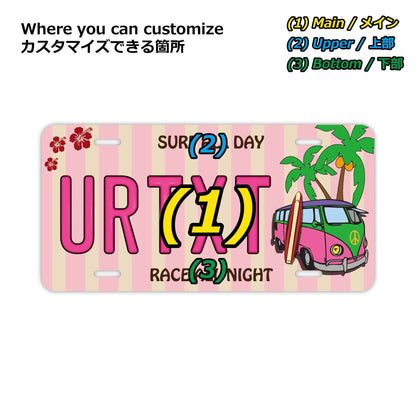 【大・US車用】ワーゲンバス・ピンク/オリジナルアメリカエンボスナンバープレート おしゃれ表札看板 PL8HERO