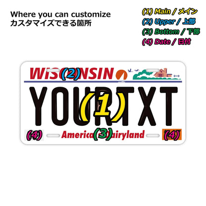 【大・US車用】ウィスコンシン/オリジナルアメリカエンボスナンバープレート おしゃれ表札看板 PL8HERO