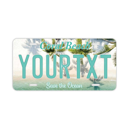 【大・US車用】ヤシの木・コーラルビーチ/オリジナルアメリカエンボスナンバープレート おしゃれ表札看板 PL8HERO