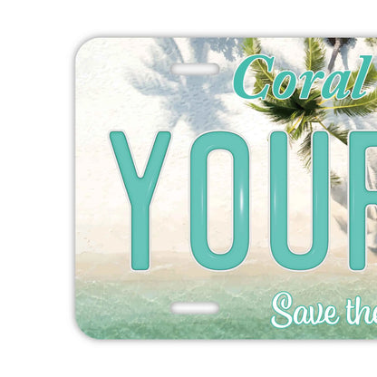 【大・US車用】ヤシの木・コーラルビーチ/オリジナルアメリカエンボスナンバープレート おしゃれ表札看板 PL8HERO
