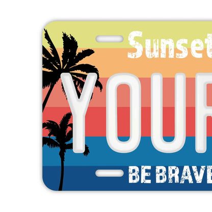 【大・US車用】ヤシの木・グラデーション/オリジナルアメリカエンボスナンバープレート おしゃれ表札看板 PL8HERO