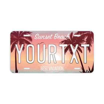 【大・US車用】ヤシの木・オーシャンサンセット/オリジナルアメリカエンボスナンバープレート おしゃれ表札看板 PL8HERO