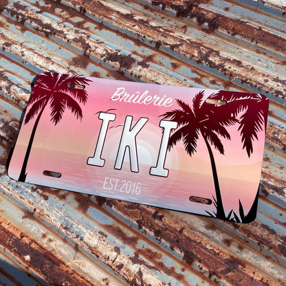 【大・US車用】ヤシの木・オーシャンサンセット/オリジナルアメリカエンボスナンバープレート おしゃれ表札看板 PL8HERO