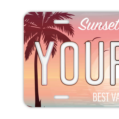 【大・US車用】ヤシの木・オーシャンサンセット/オリジナルアメリカエンボスナンバープレート おしゃれ表札看板 PL8HERO