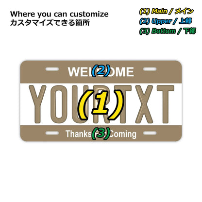 【大・US車用】カラー・ベージュ/オリジナルアメリカエンボスナンバープレート おしゃれ表札看板 PL8HERO