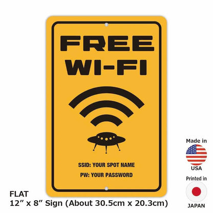 【長方形看板】フリーWi-Fi使えます / スポット名 & パスワード/アメリカ製オリジナル看板(約20x30cm) PL8HERO
